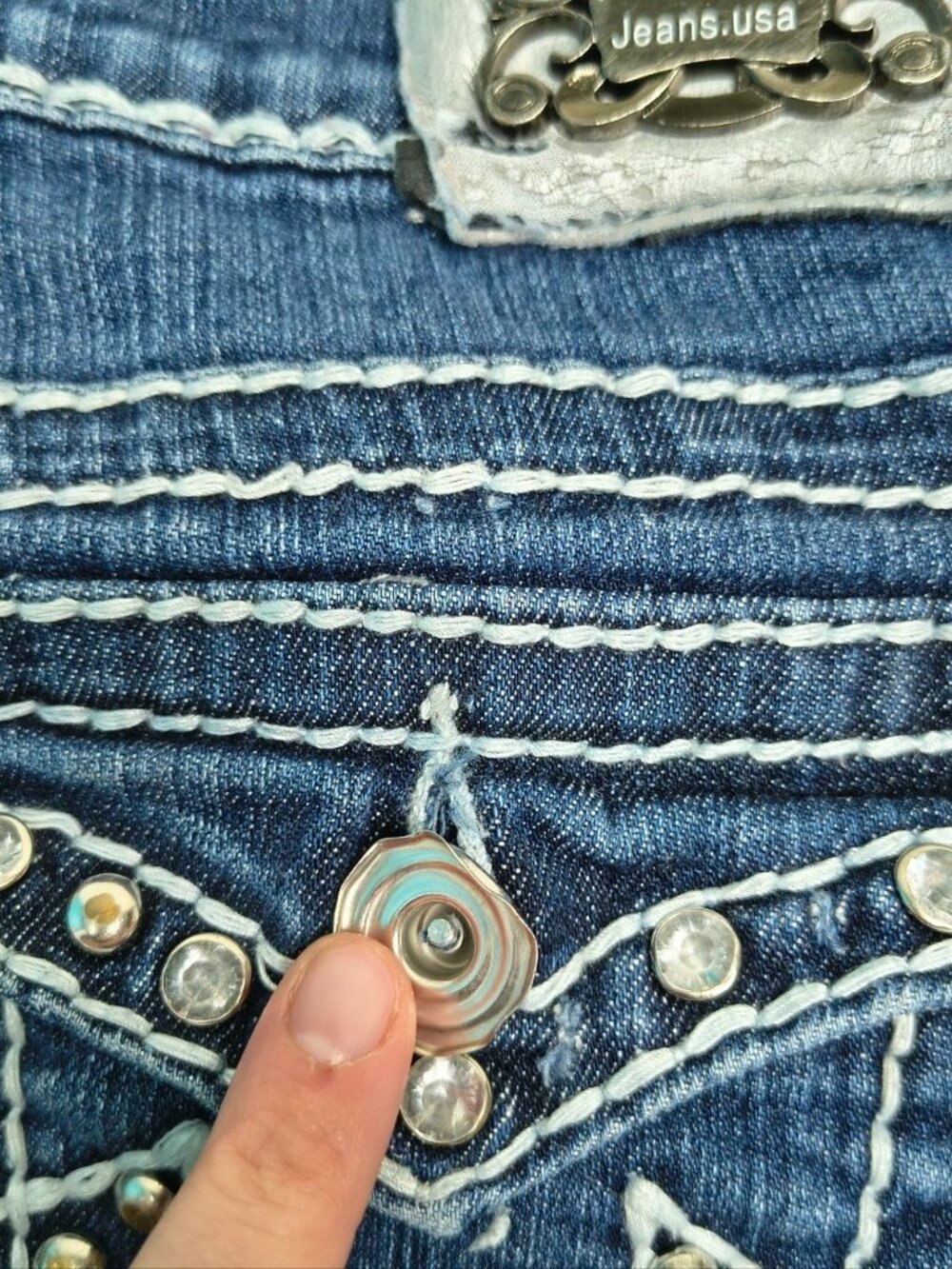 Miss Chic Y2K Rhinestone Ultra Low Rise Jeans Size 7 - Picture 12 of 12